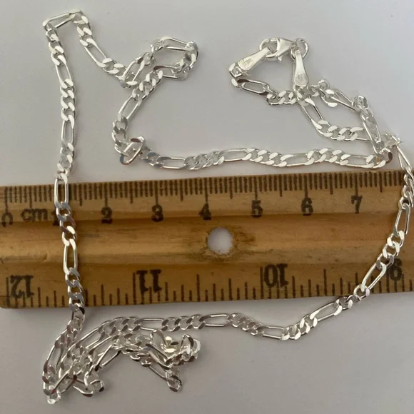 Unisex 925 Silver 3mm necklace 22.5 inch figaro chain - Picture 5 of 6
